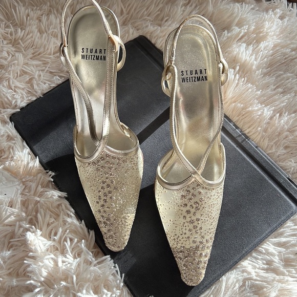 STUART WEITZMAN GLITTER SLING BACK HEELS NWOT - Picture 6 of 17